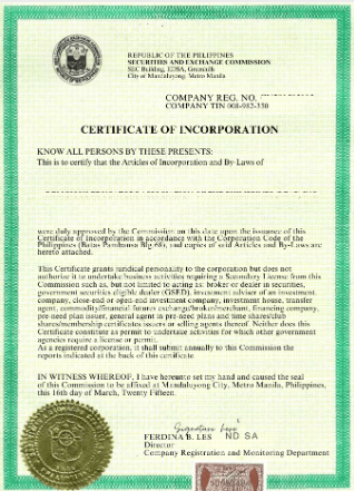 SEC Certificate of Registration