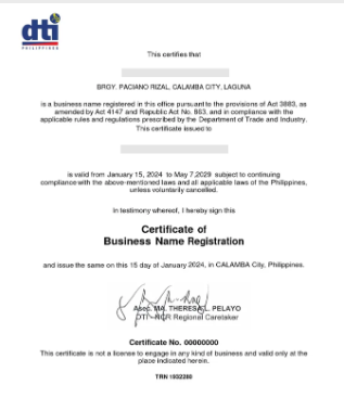 DTI Certificate of Registration